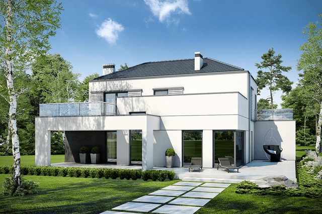 Widok na dom w stylu nowoczesnym DOPASOWANY D34