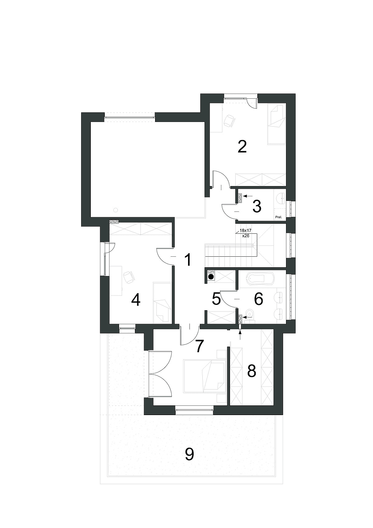 Rzut piętra w projekcie domu Dynamiczny D22