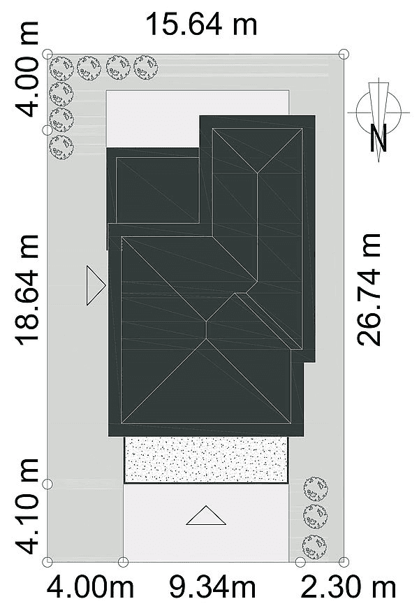 Rzut dzialki w projekcie domu Dynamiczny D22 wariant 1