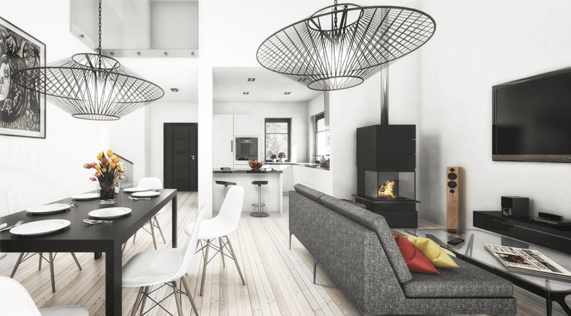 Salon i jadalnia w piętrowym domu Dynamiczny D22 wariant 1