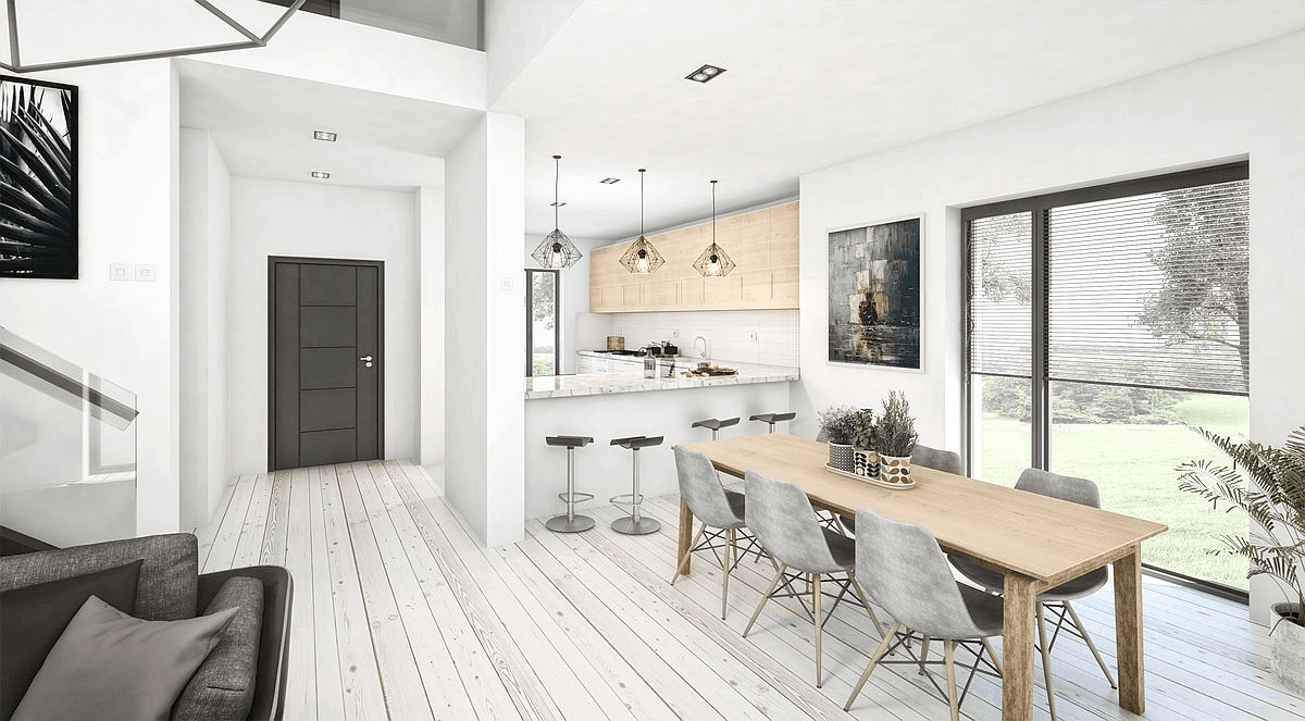 Piękna przestronna jadalnia w projekcie domu Intrygujacy D32