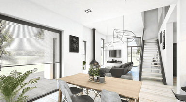 Jasne wnętrze w projekcie domu piętrowym Intrygujący D32