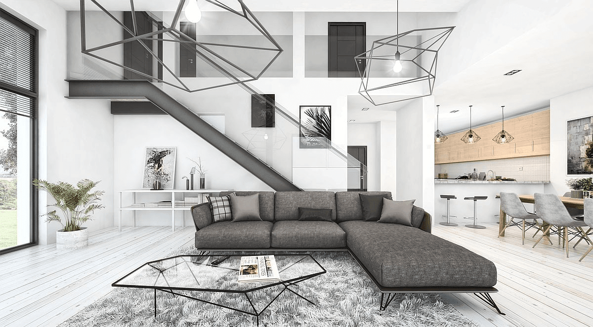 Duży salon w projekcie domu, otwarta przestrzeń w domu Intrygujący D32