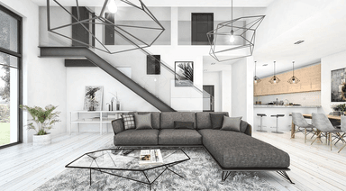 Duży salon w projekcie domu, otwarta przestrzeń w domu Intrygujący D32