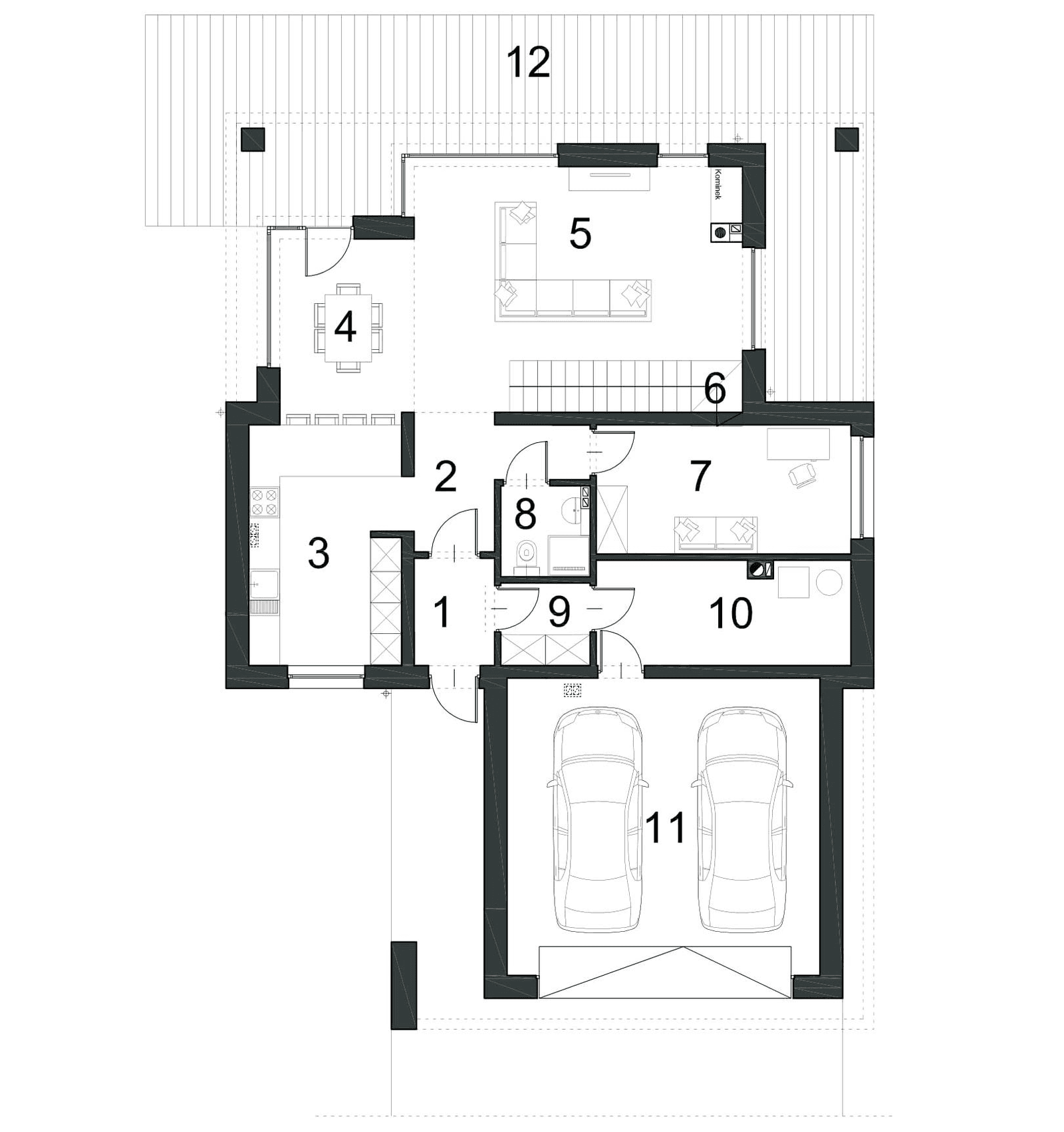 Rzut parteru w projekcie domu Klasyczny D33