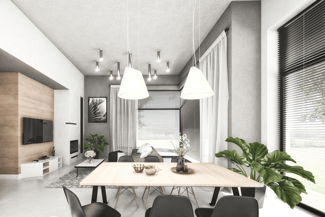 Wnętrze projektu domu Kubiczny D30 wariant I salon z jadalnią