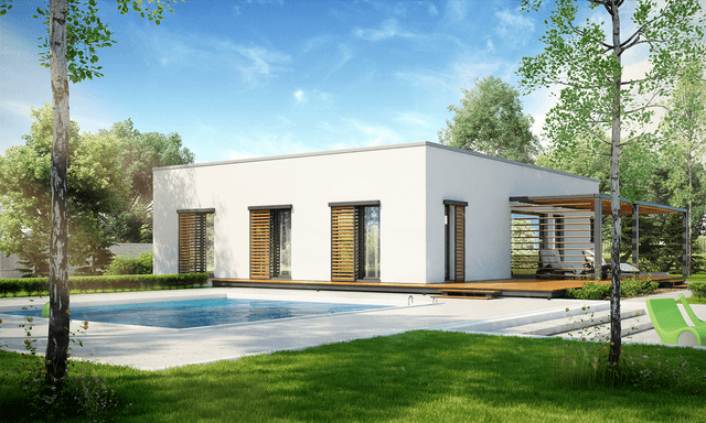 Widok na dom parterowy Modernistyczny D12