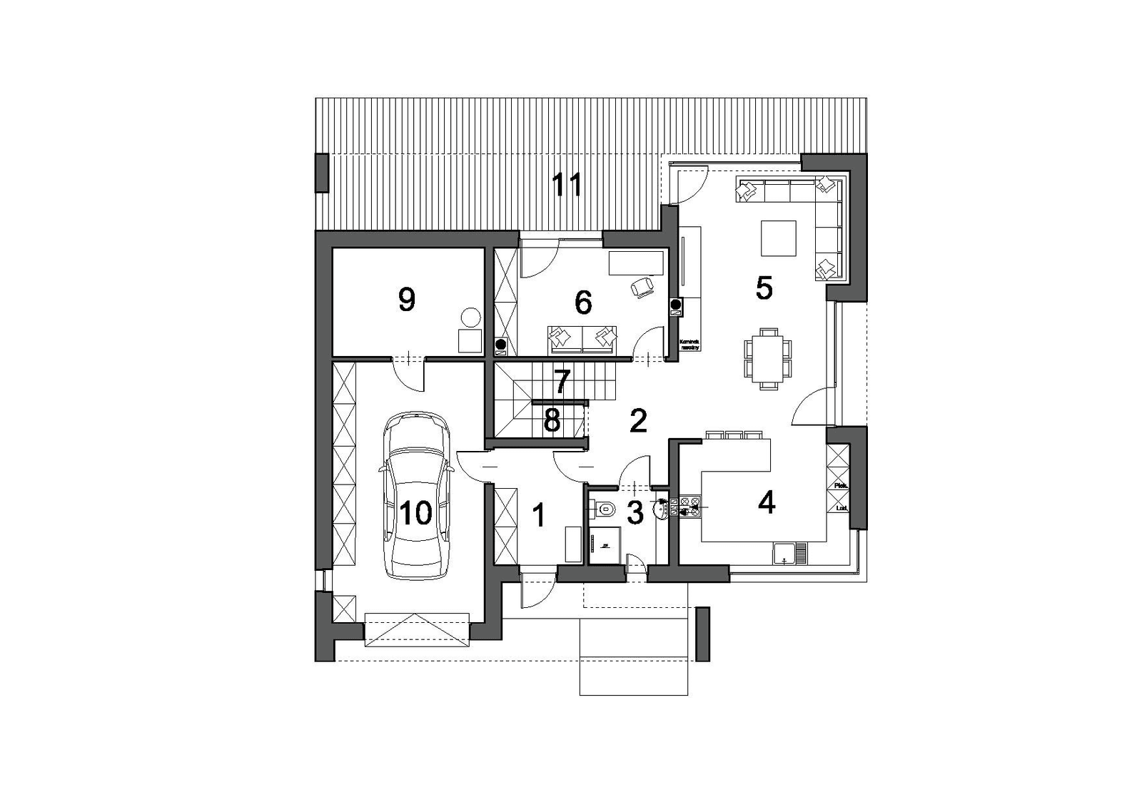 Rzut parteru w projekcie domu Modny D36