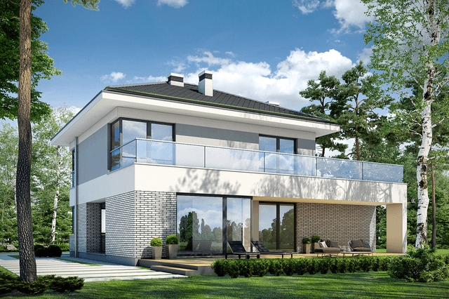 Projekt gotowy domu w stylu nowoczesnym piętrowy Modny D36