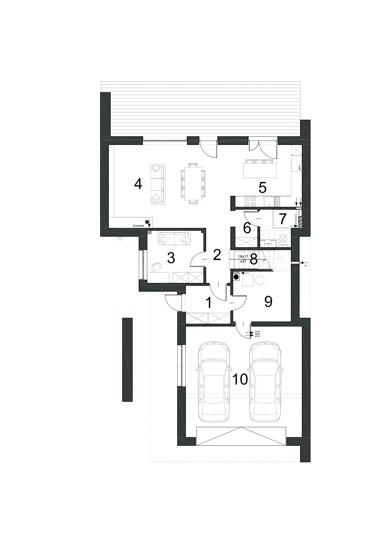 Rzut parteru w projekcie domu Modularny D28