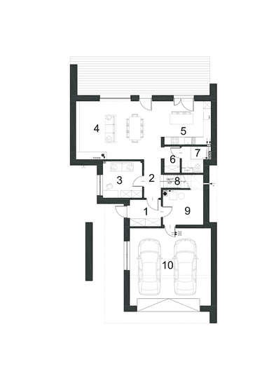 Rzut parteru w projekcie domu Modularny D28