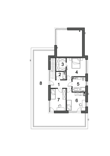 Rzut piętra w projekcie domu nowoczesnym Optymalny D37