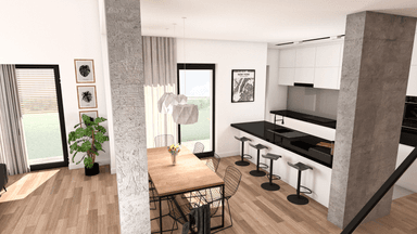 Parter w bieli i czerni w projekcie domu Optymalny D37