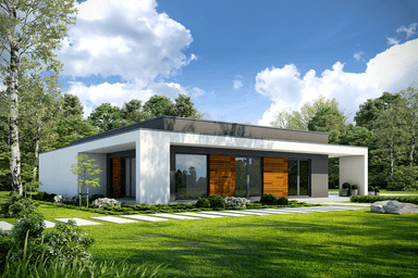 Wizualizacja ogrodowa domu parterowego Otwarty D42