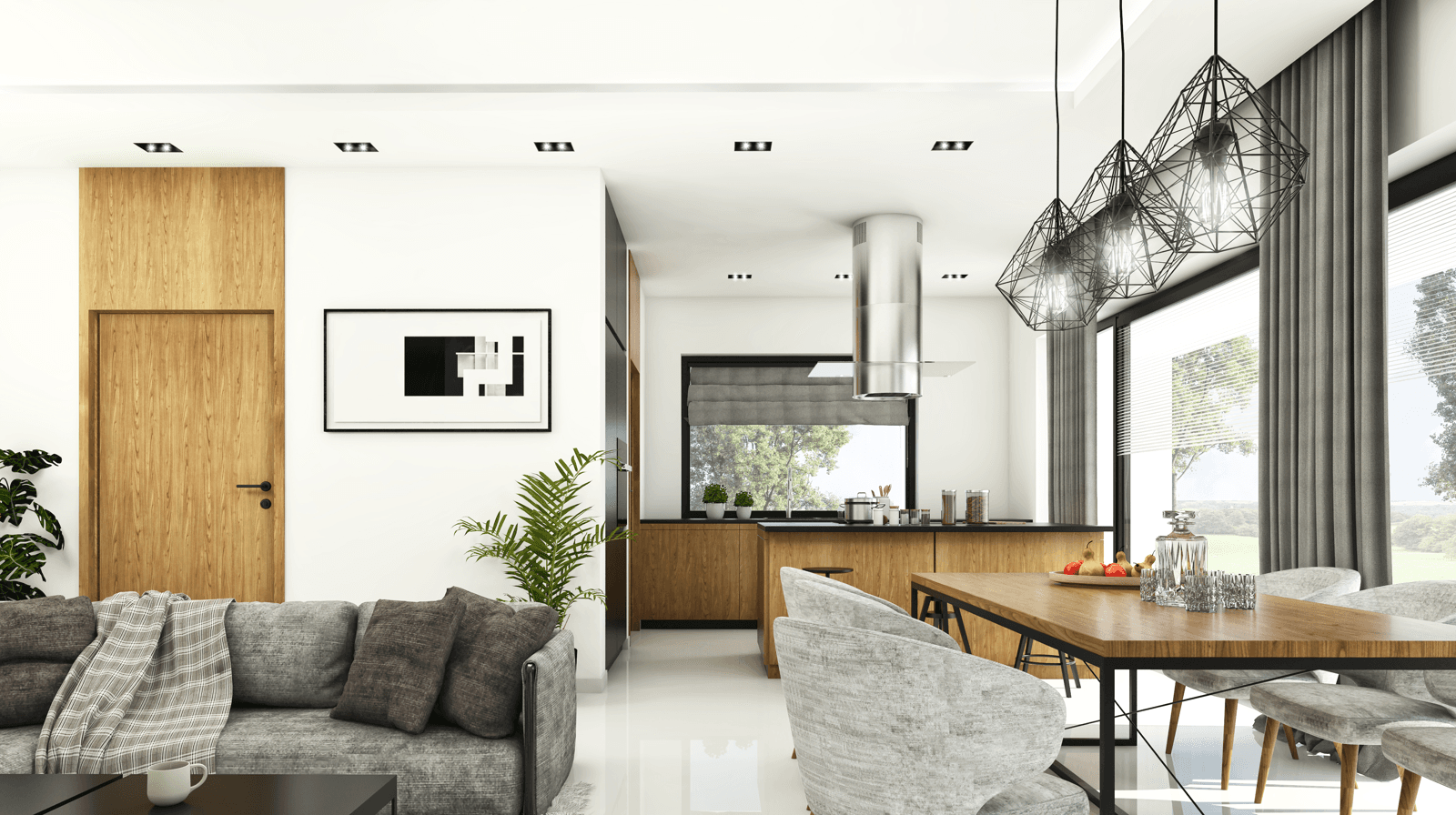 Wnętrze projektu domu Otwarty D42 wariant jadalnia i salon