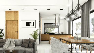 Wnętrze projektu domu Otwarty D42 wariant jadalnia i salon