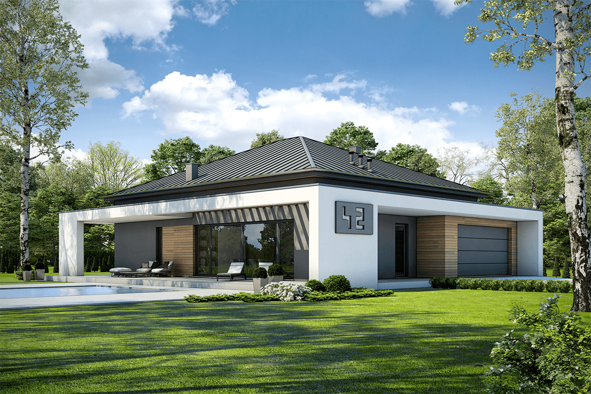Projekt domu Otwarty D42 wariant II wizualizacja frontowa