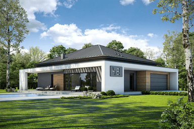 Projekt domu Otwarty D42 wariant II wizualizacja frontowa