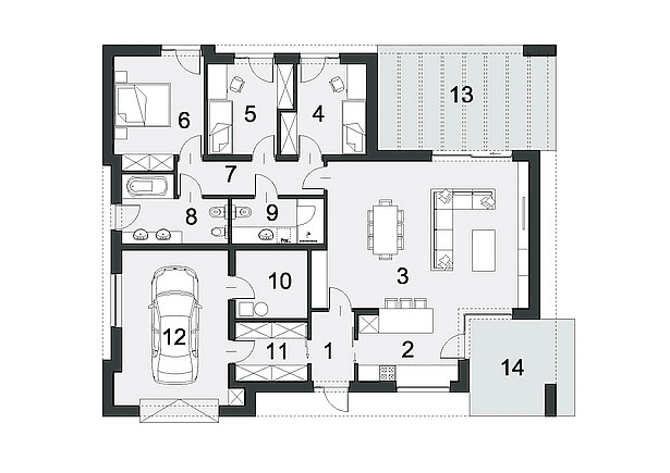 Rzut parteru domu Płaski d11