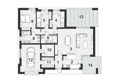 Rzut parteru domu Płaski d11