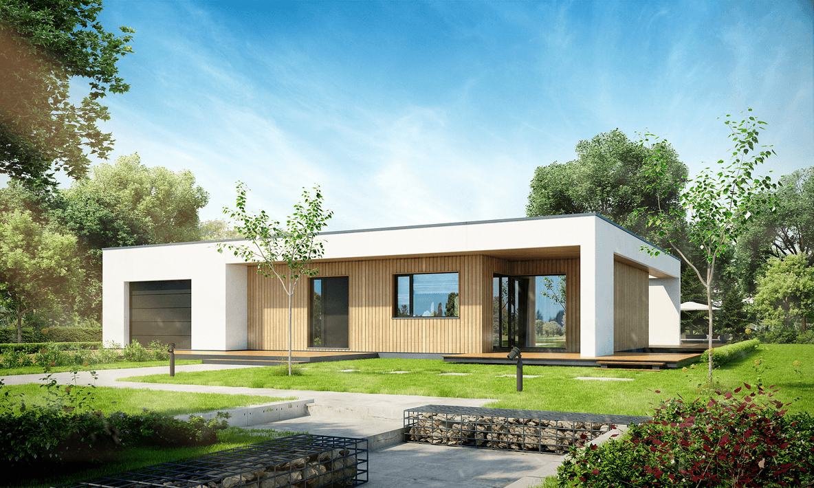 Wizualizacja projekt domu parterowego Płaski D11