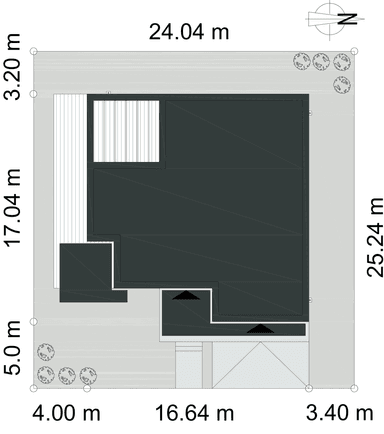 Rzut działki. Usytuowanie domu Przejrzysty D27 na działce