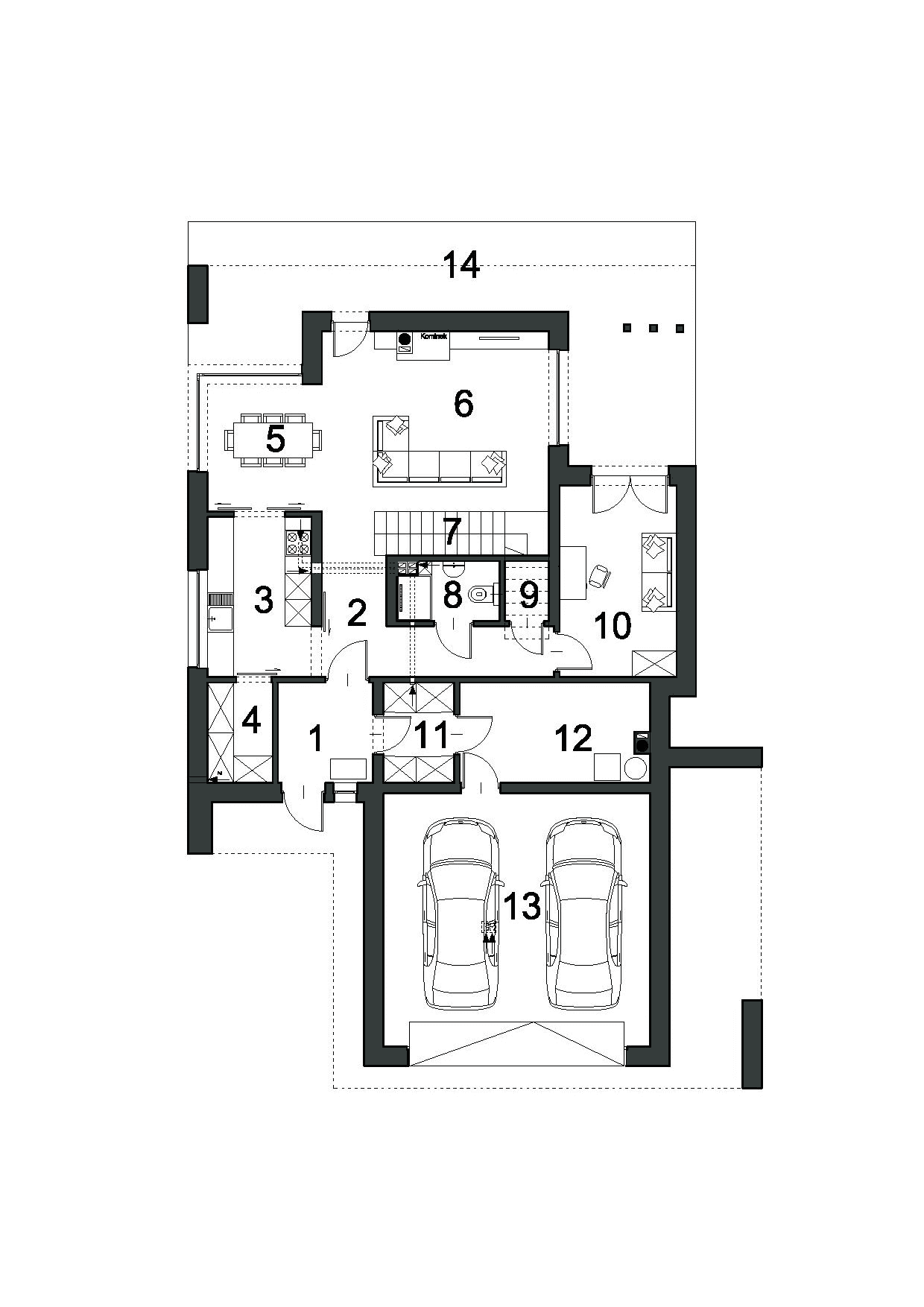 Rzut parteru w projekcie domu Przestronny D40
