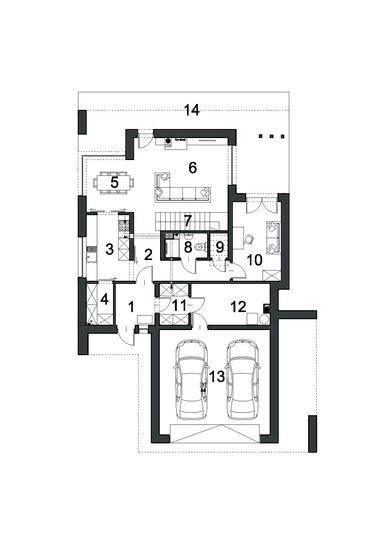 Rzut parteru w projekcie domu Przestronny D40