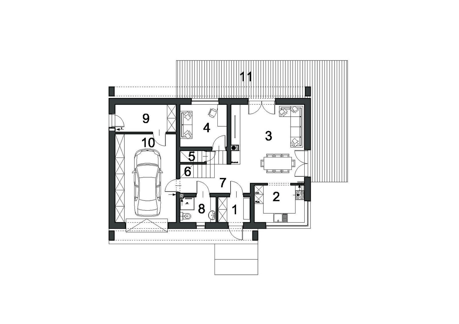 Rzut parteru w projekcie domu Przytulny D25