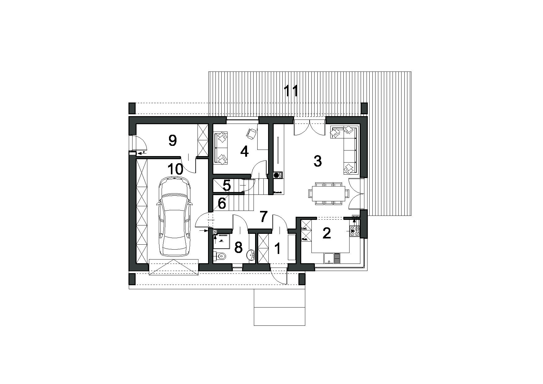 Rzut parteru w projekcie domu Przytulny D25