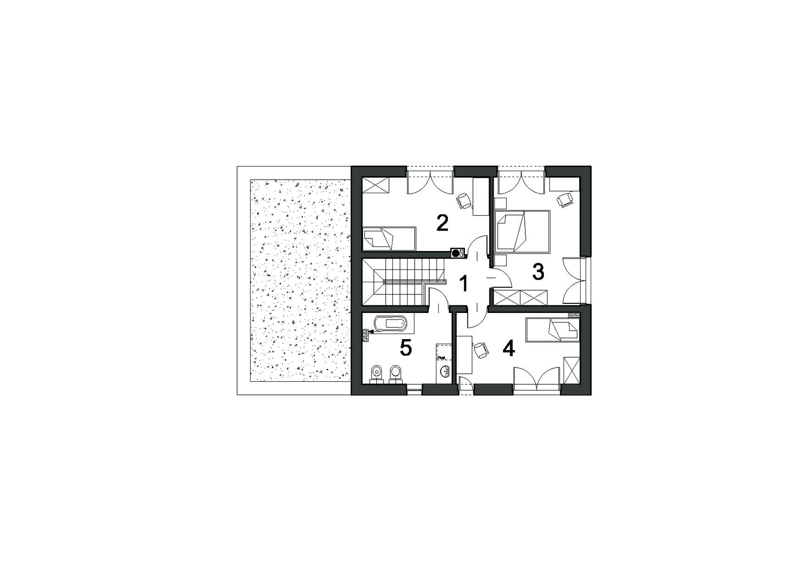 Rzut piętra w projekcie domu Przytulny D25