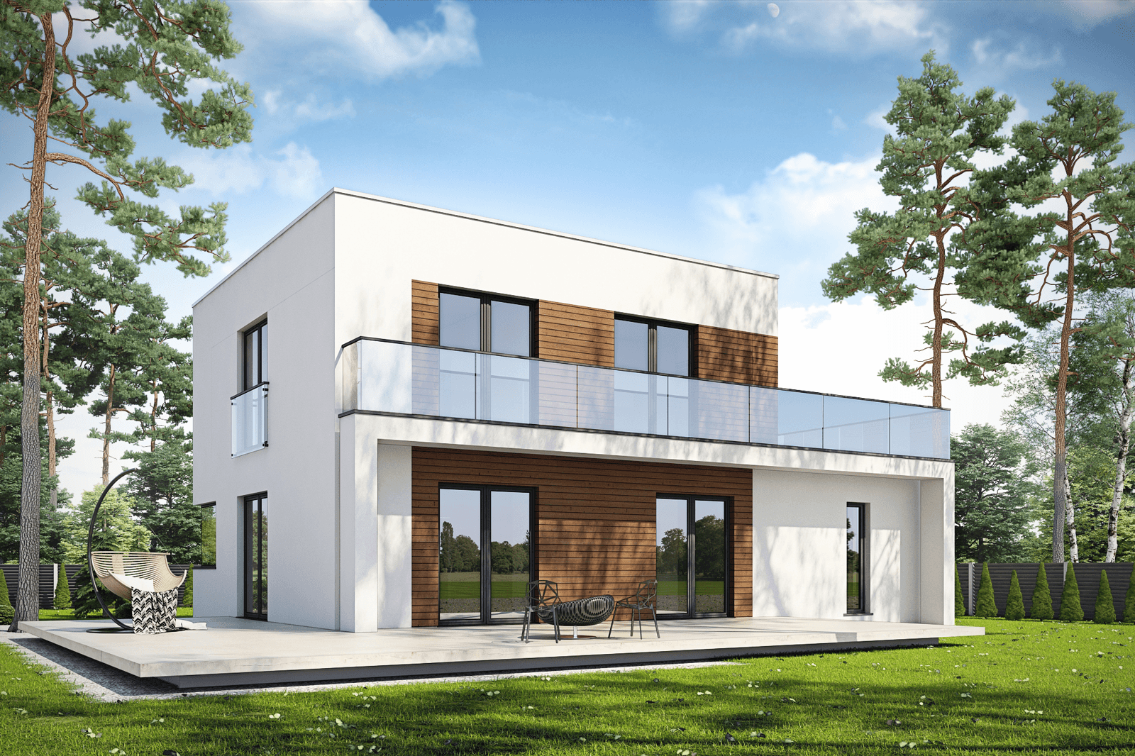 Wizualizacja projektu Przytulny D25 widok z ogrodu