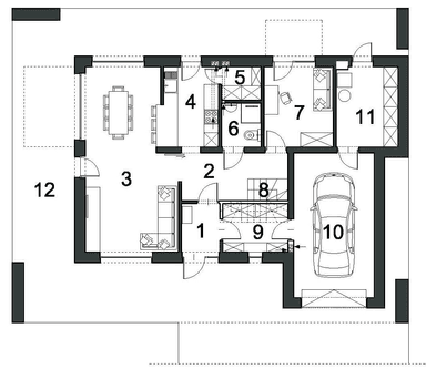 Rzut parteru w projekcie domu Stylowy D47