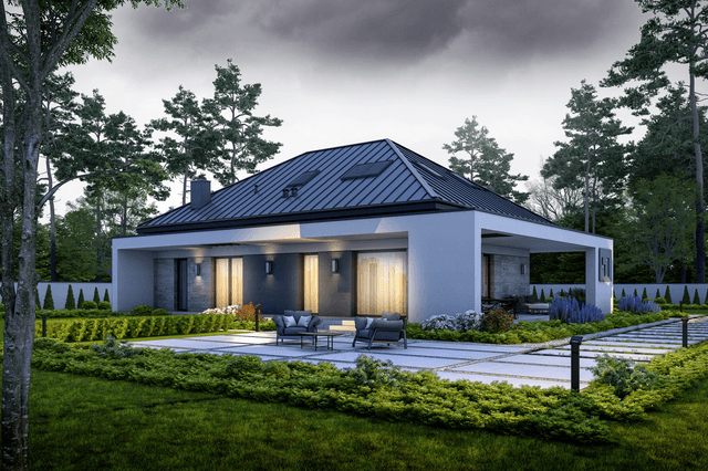 Widok na dom od ogrodu projektu Stylowy D47