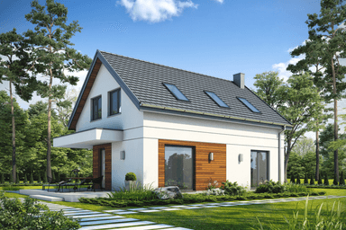 Projekt Uroczy D44 wizualizacja domu taniego w budowie