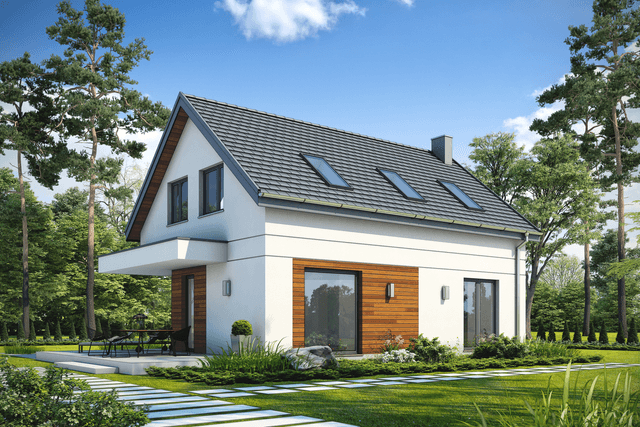 Projekt Uroczy D44 wizualizacja domu taniego w budowie