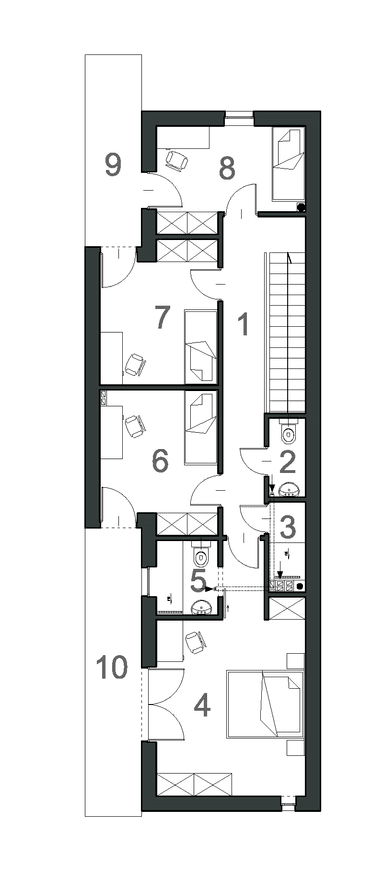 Rzut piętra w projekcie domu Wąski D9