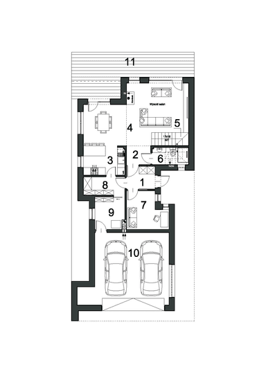 Rzut parteru w projekcie domu piętrowego Współczesny D31