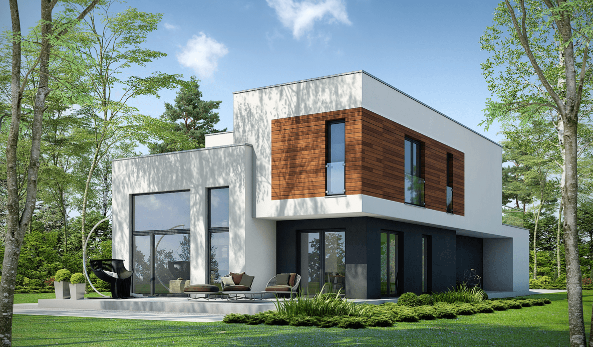 Widok na dom piętrowy Współczesny D31