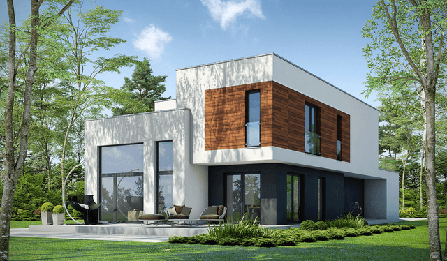 Widok na dom piętrowy Współczesny D31