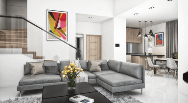 Wizualizacja wnętrza: salon z jadalnią w projekcie domu Współczesny D31