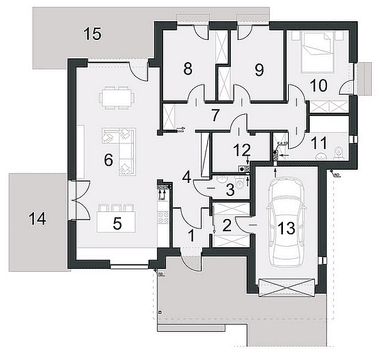 Rzut parteru projektu domu Wygodny D6