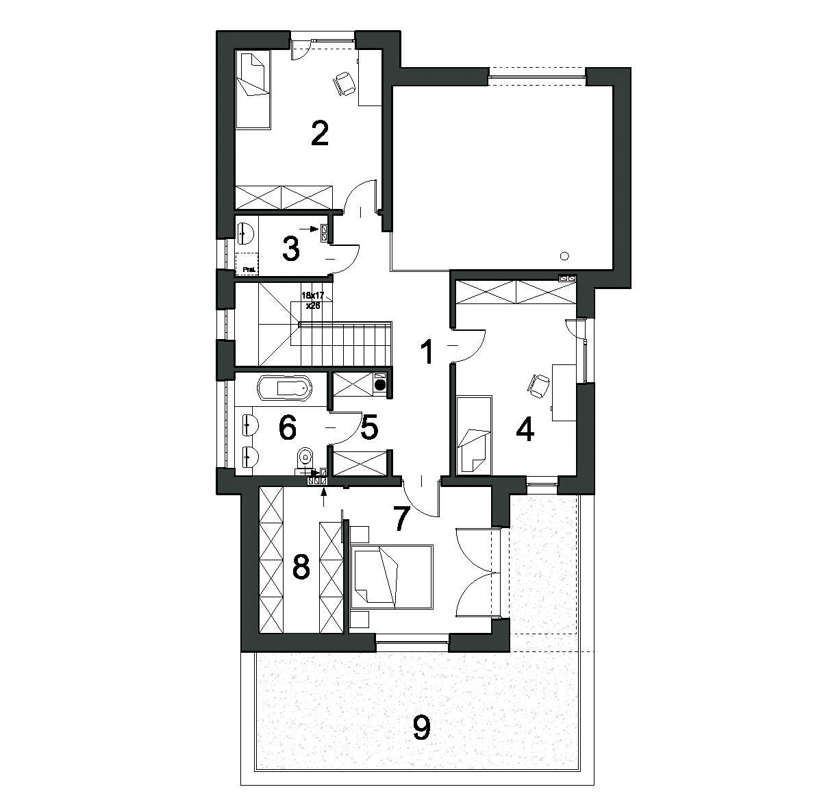 Rzut piętra w projekcie domu Wyrazisty D46