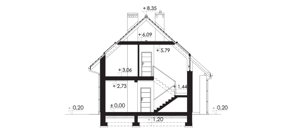 przekrój domu jednorodzinnego Caprinus I