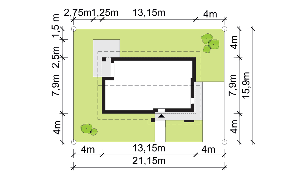 rzut usytuowania domu jednorodzinnego Caprinus I