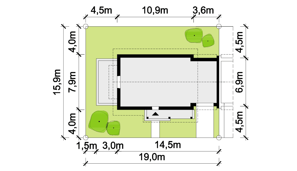 rzut usytuowania domu jednorodzinnego Fraternus I G1