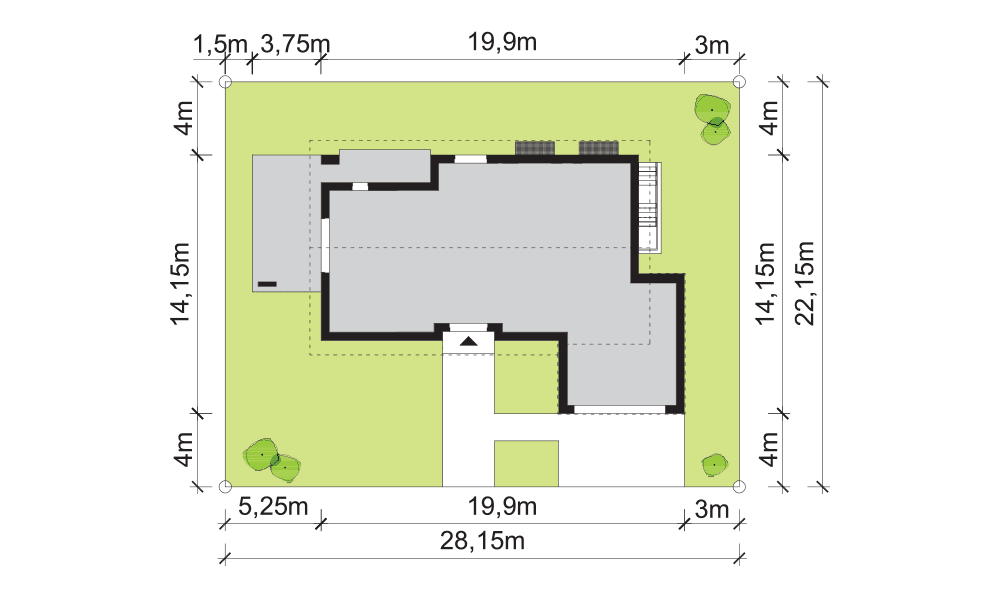 rzut usytuowania domu jednorodzinnego Gelidus I PG2
