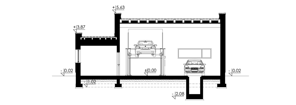przekrój budynku usługowego Laesus II