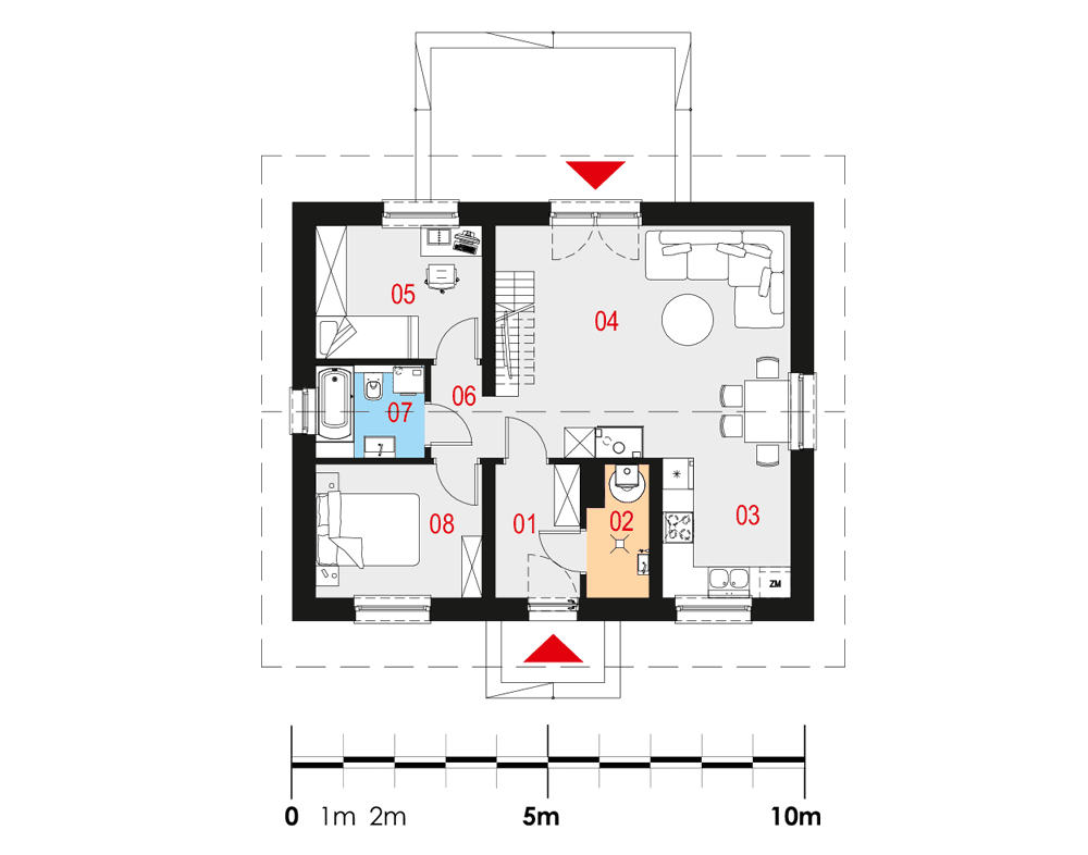 rzut parteru domu jednorodzinnego Modestus III