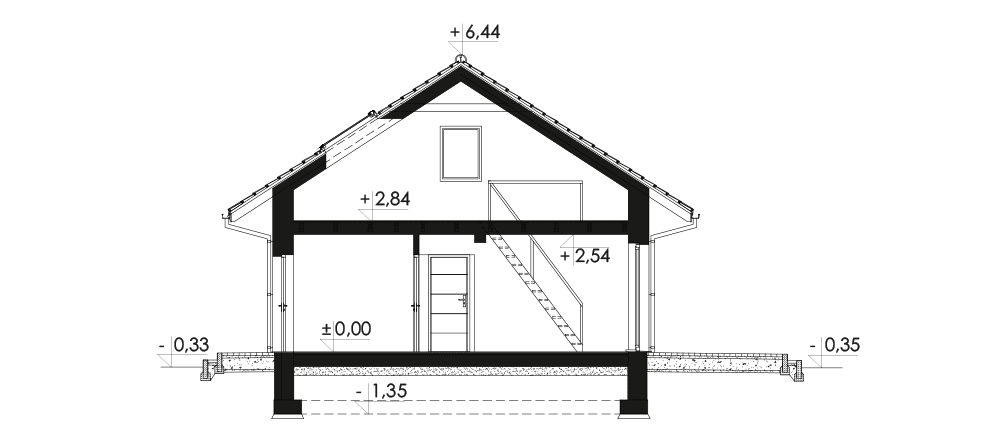 przekrój domu jednorodzinnego Modestus III